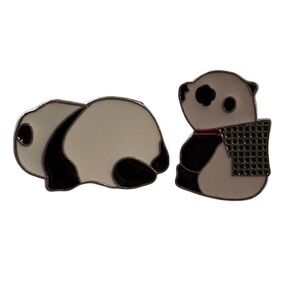 2 Cute Panda Bear Enamel Pins Kawaii Backpack Decor Adorable Gift‎ Set Brooch